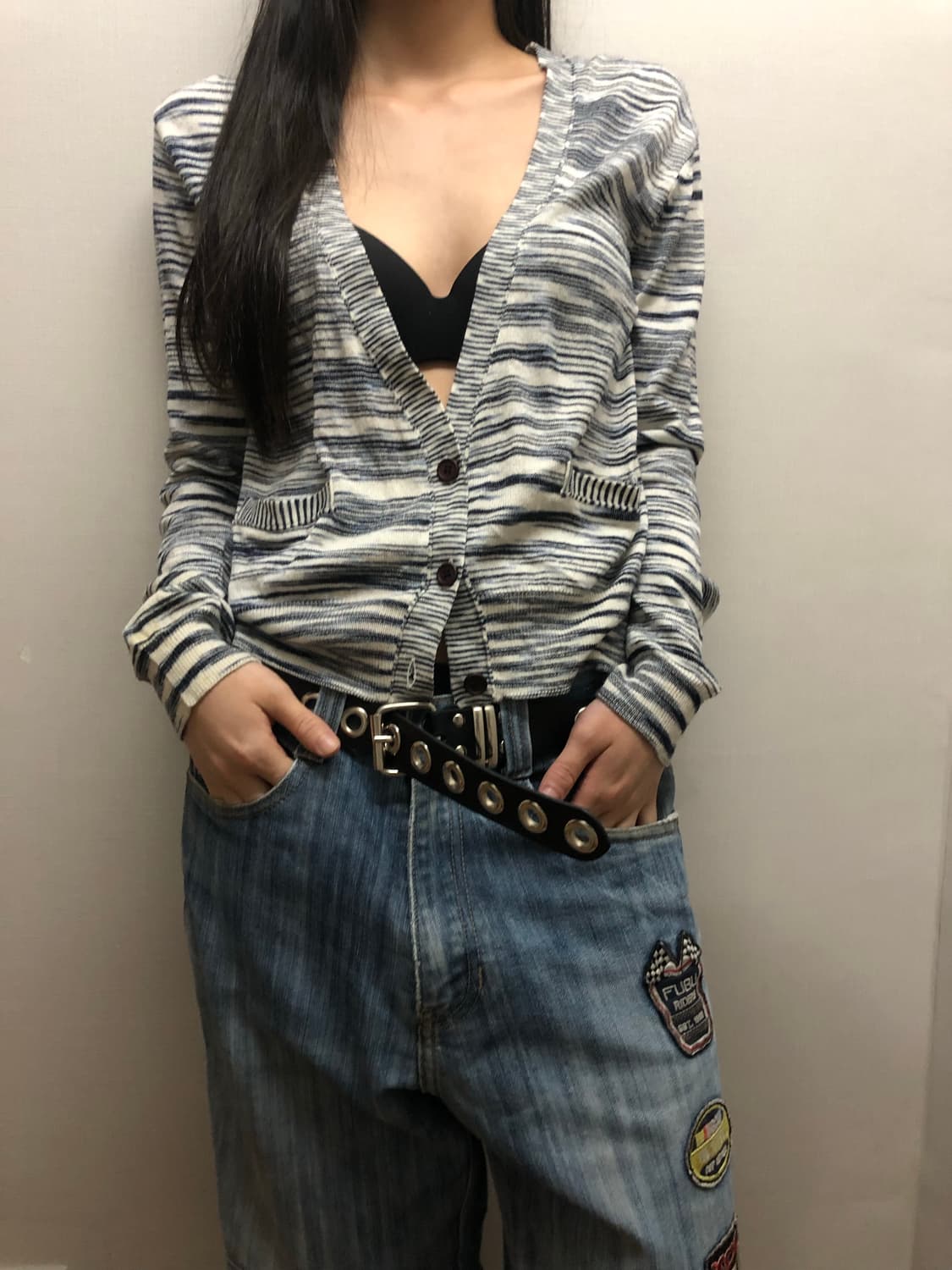 빈티지 코데즈컴바인 그레이 스트라이프 가디건 상품이미지6