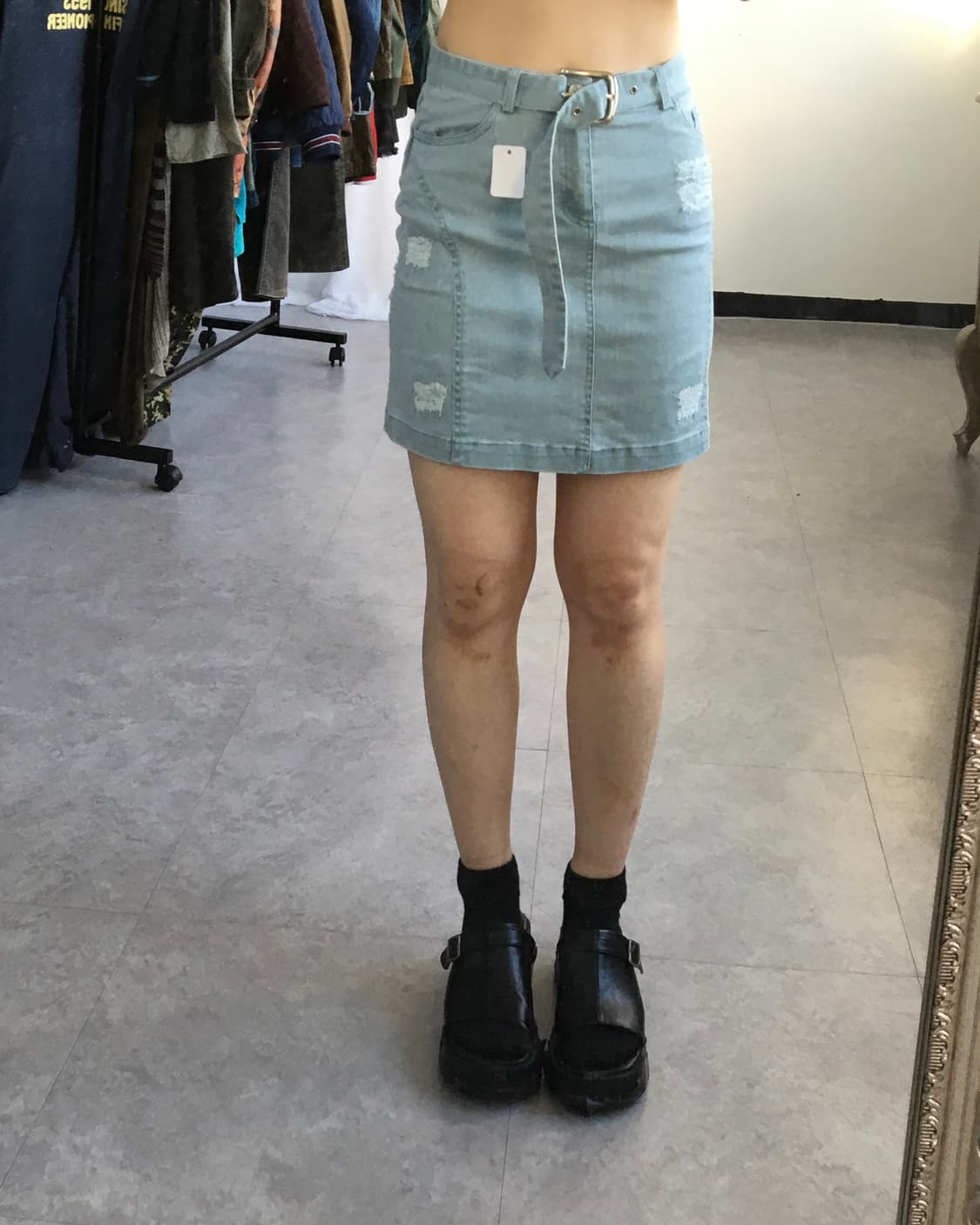 Belted damage mini skirt 상품이미지5