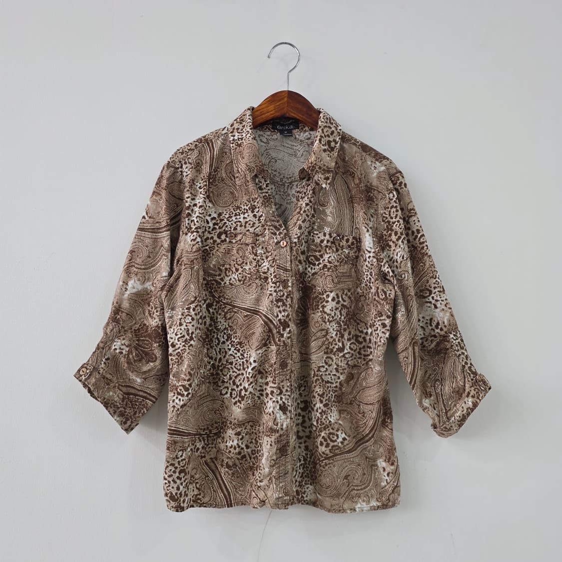 erika 브라운 페이즐리 패턴 7부 셔츠 상품이미지1