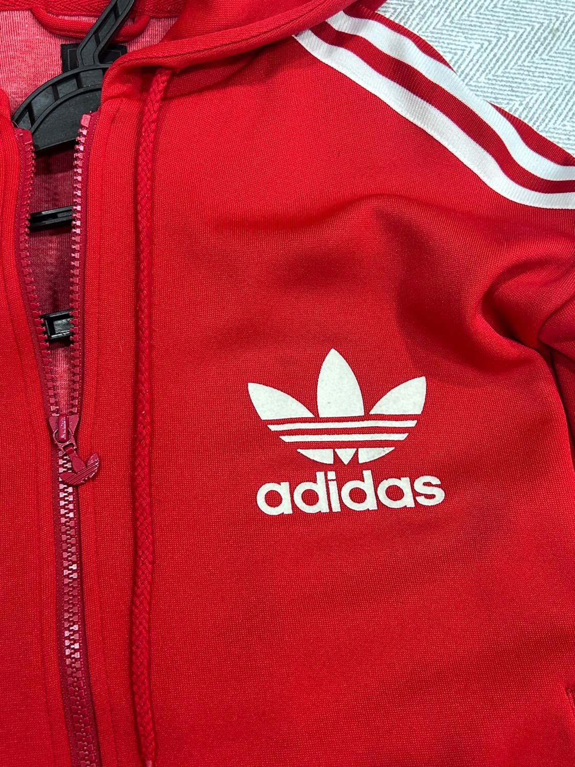 [M] 아디다스 올드스쿨 빨흰 후드 져지 집업 남성 M사이즈 상품이미지6