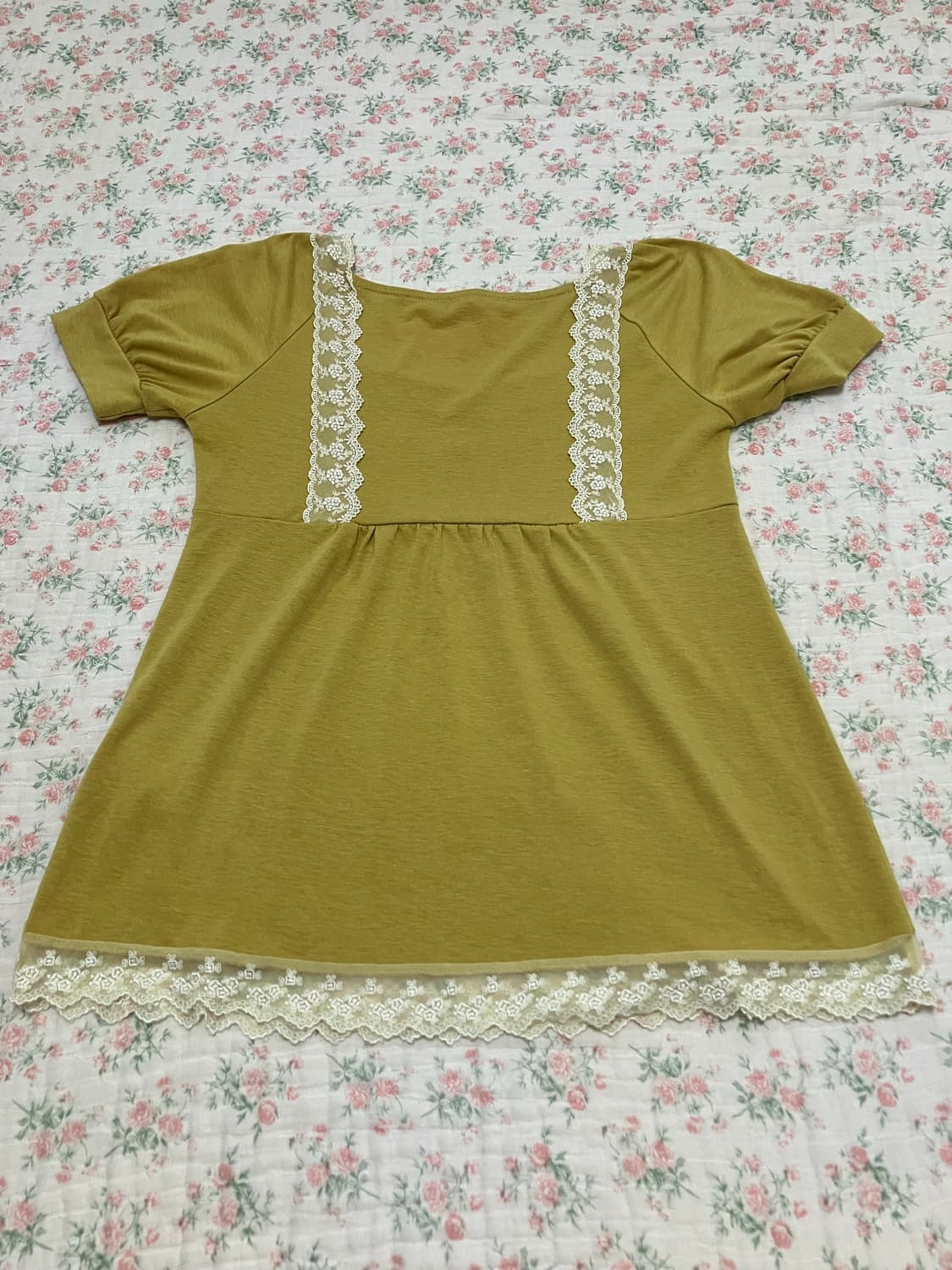 빈티지 옐로우 레이스 블라우스 1108 모리걸 y2k 스트릿 갸루 펑키  상품이미지5