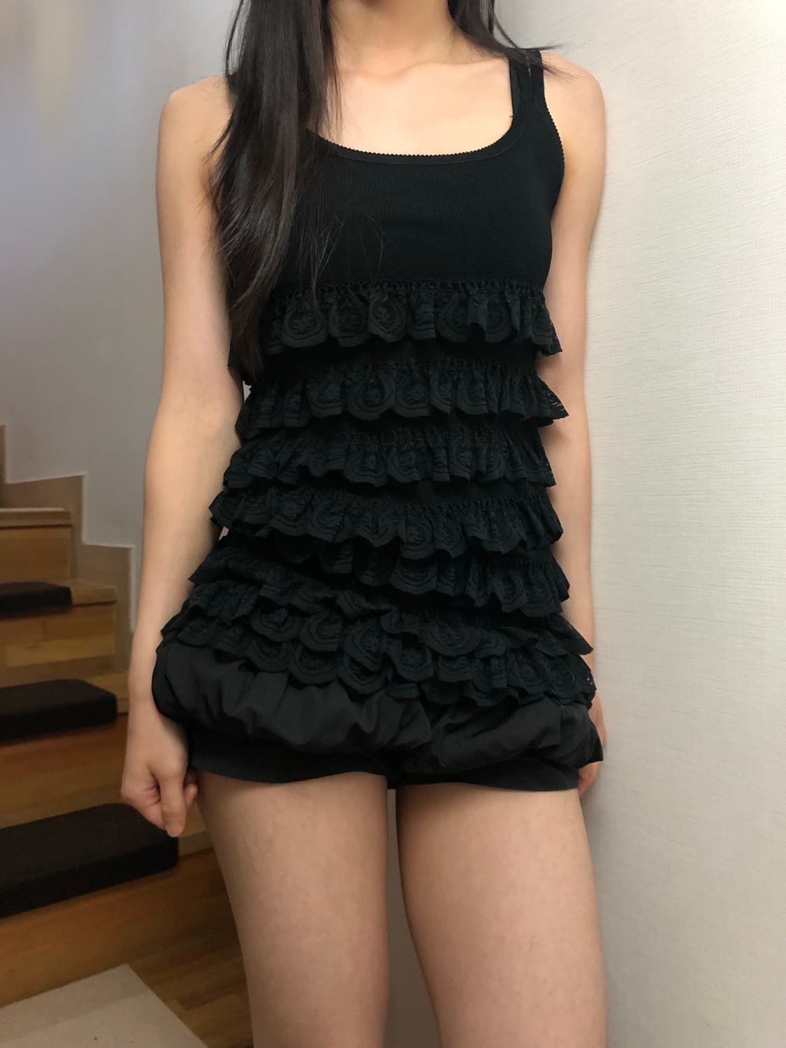 빈티지 블랙 프릴 슬리브리스 상품이미지1