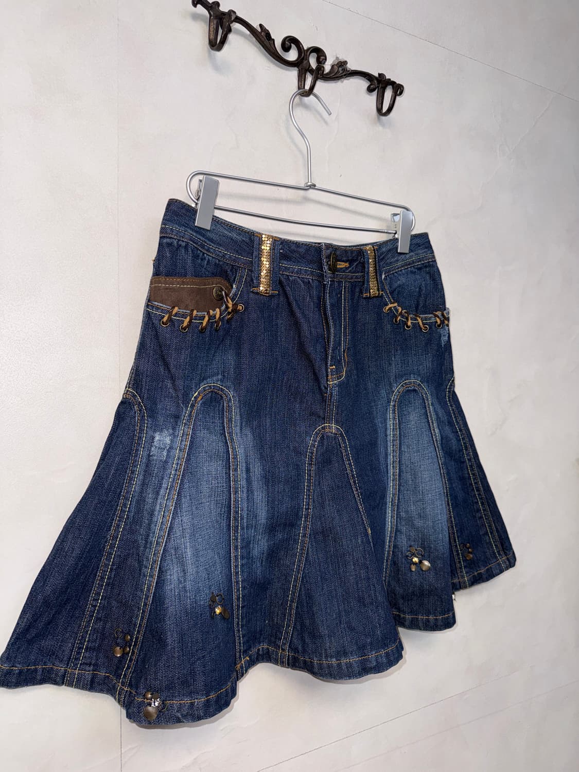 BanilaB denim western stitch pleats sk 상품이미지2