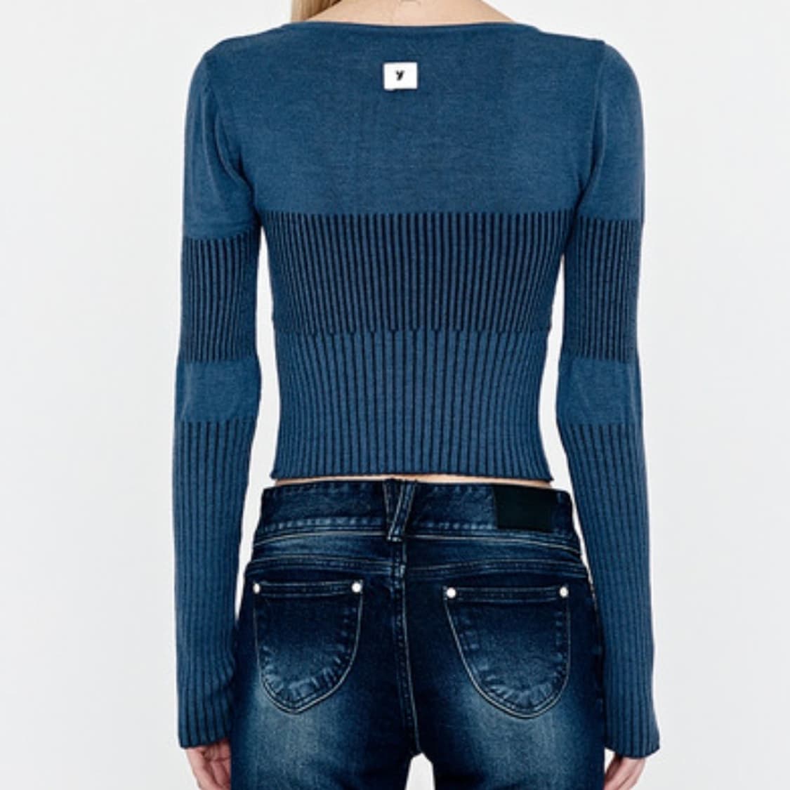 유즈 투톤 볼레로 니트탑 블루(네이비) 상품이미지2