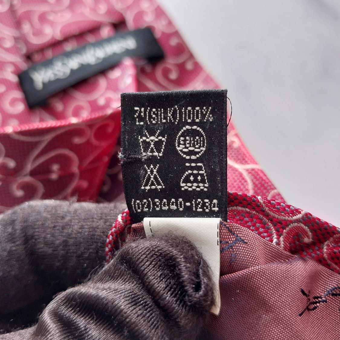 입생로랑 실크 와인 자카드 패턴 넥타이 9.5cm A+등급 K1950 상품이미지10