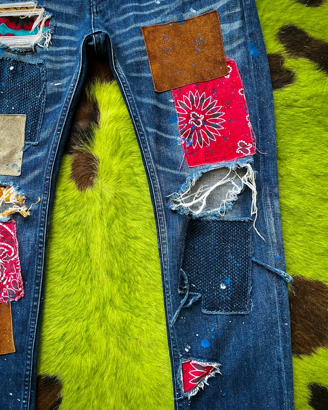 NO ID. Leather Bandana Patch-Work Denim 상품이미지6