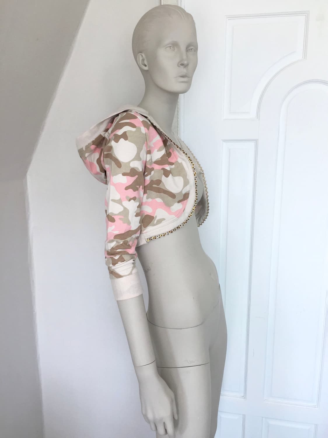 Camouflage Beaded Hoodie Bolero Pink 상품이미지2