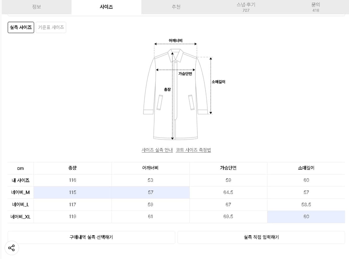 키뮤어 서플러스 울(WOOL) 세미오버 더플 코트_네이비 M 판매  상품이미지7
