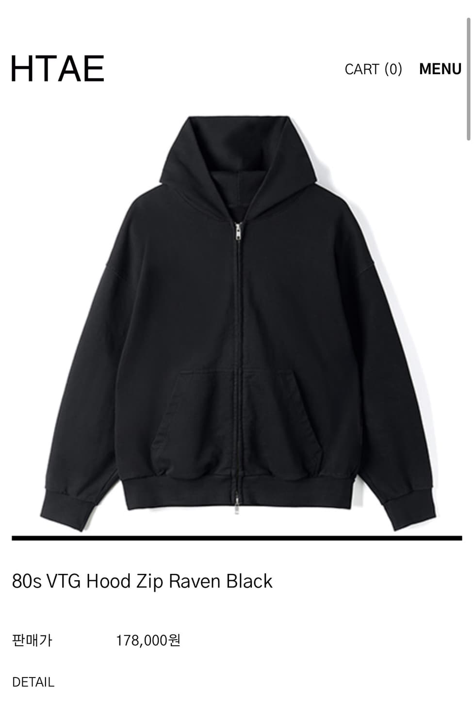 HTAE 80s VTG Hood Zip Raven Black(2size) 상품이미지1