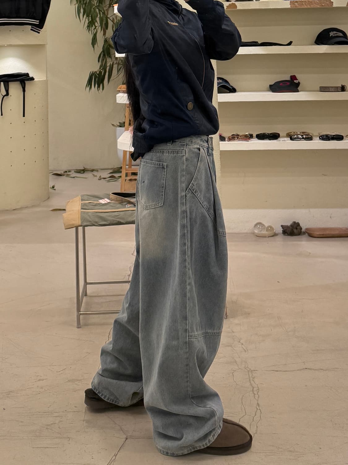 워시드 그레이 더블니 데님 팬츠 U551 상품이미지2