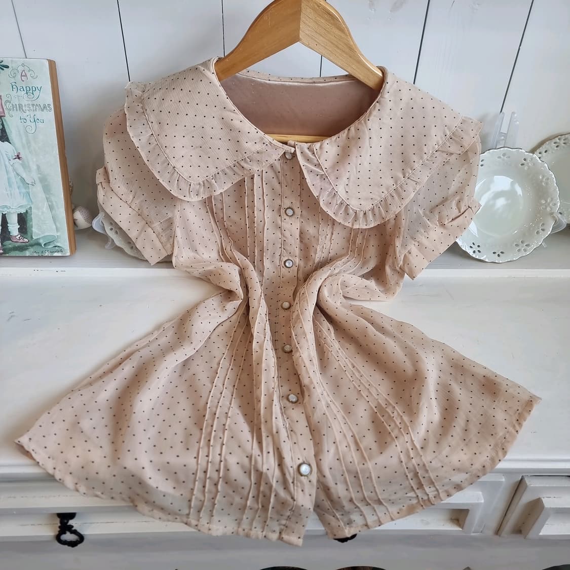 세일러카라 프릴 도트 블라우스 상품이미지1