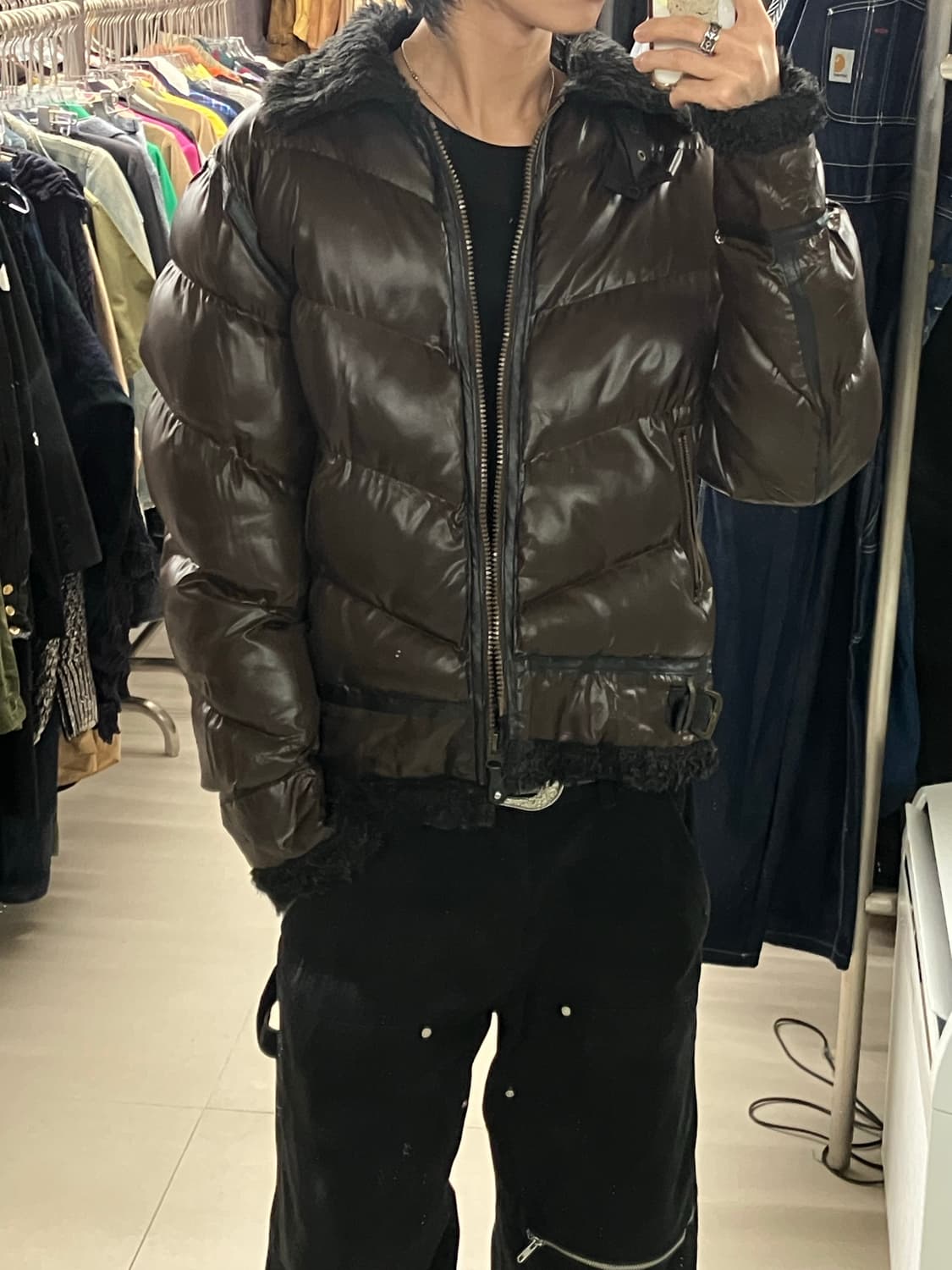 VTG 빈티지 브라운 퍼 패딩자켓 M 상품이미지5