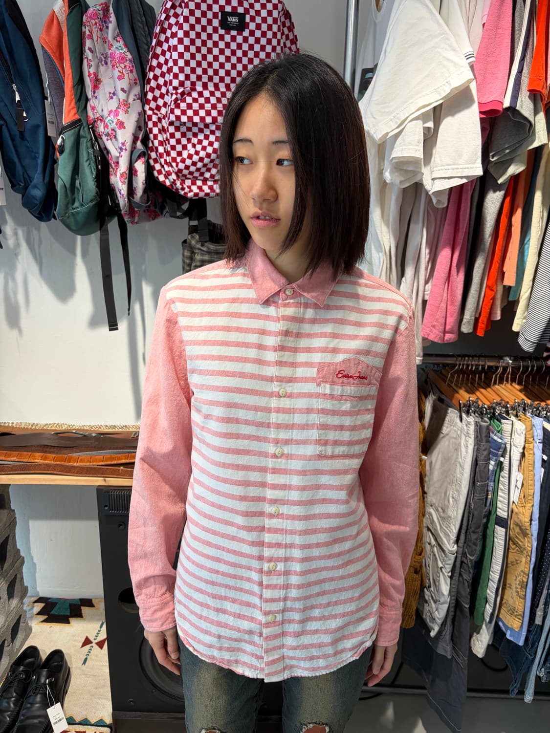 Evisu Jeans 배색 스트라이프 셔츠 M 상품이미지3