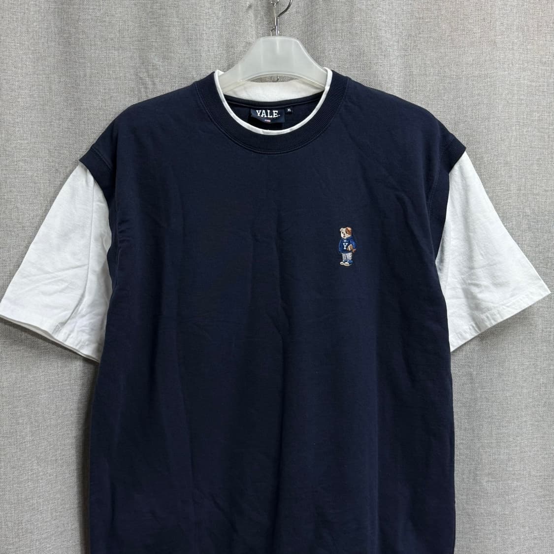 [XL] YALE 예일 코튼 레이어드 반팔 티셔츠 네이비 상품이미지3