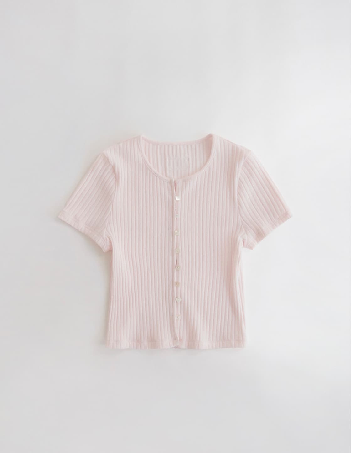 하네 리브드 반팔 가디건 베이비핑크 상품이미지6