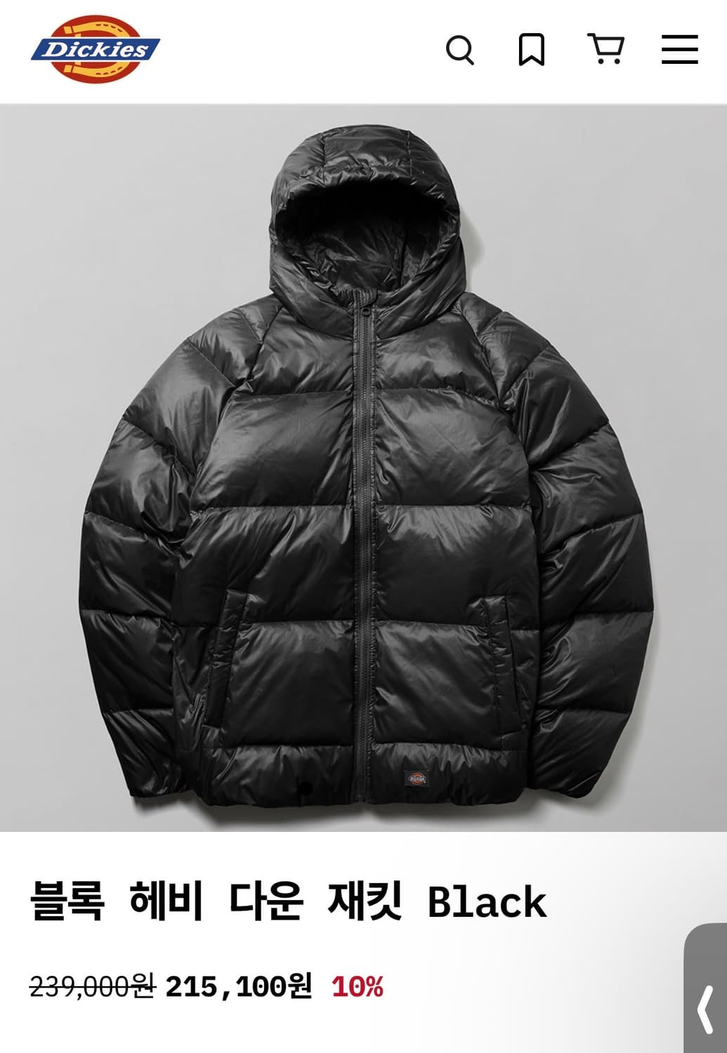 디키즈 블록 헤비 다운 L 패딩 블랙 상품이미지1