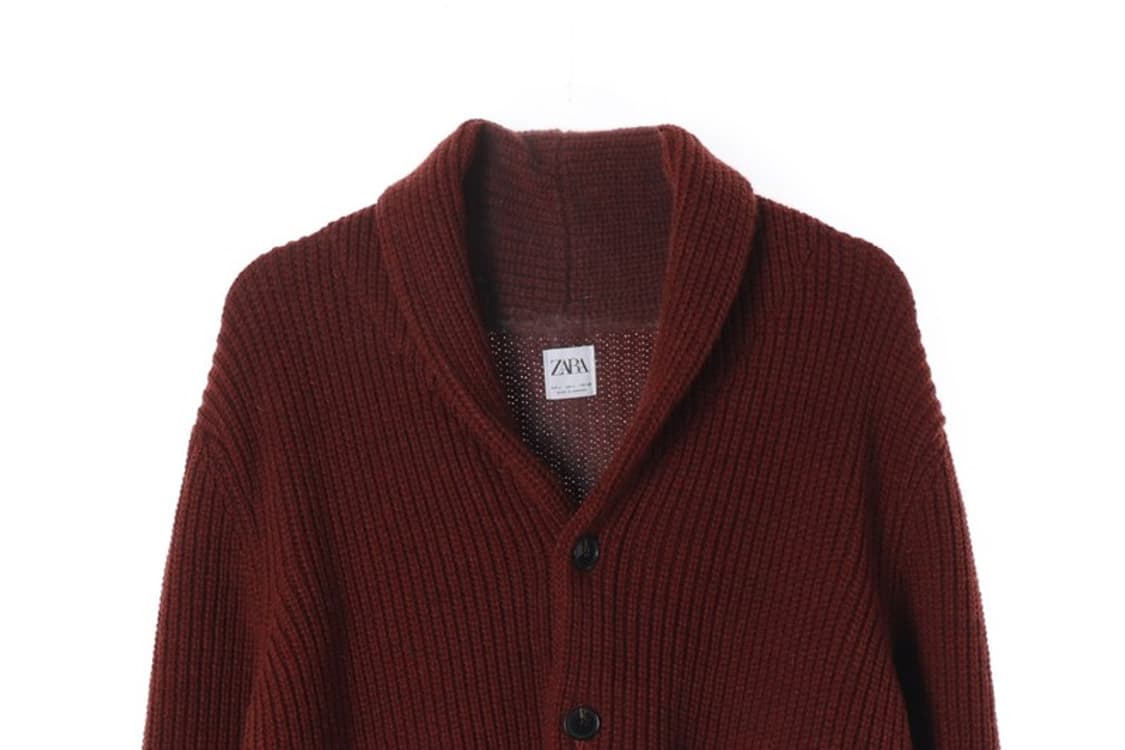 ZARA 숄칼라 골지 니트 가디건 버건디 L 상품이미지3
