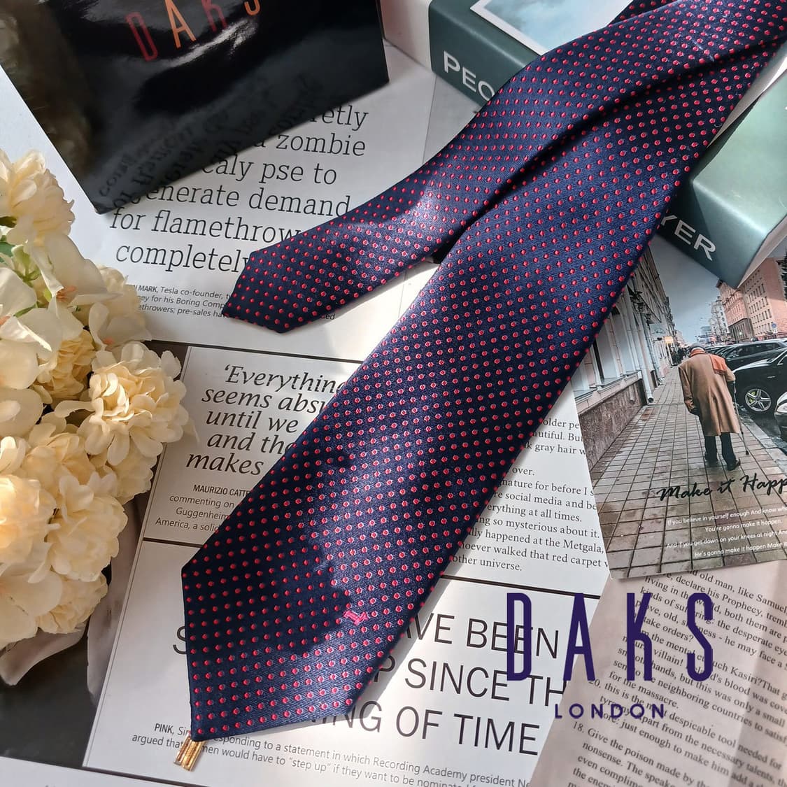 닥스 실크 네이비 도트 패턴 넥타이 8.1cm A+등급 E814 상품이미지1