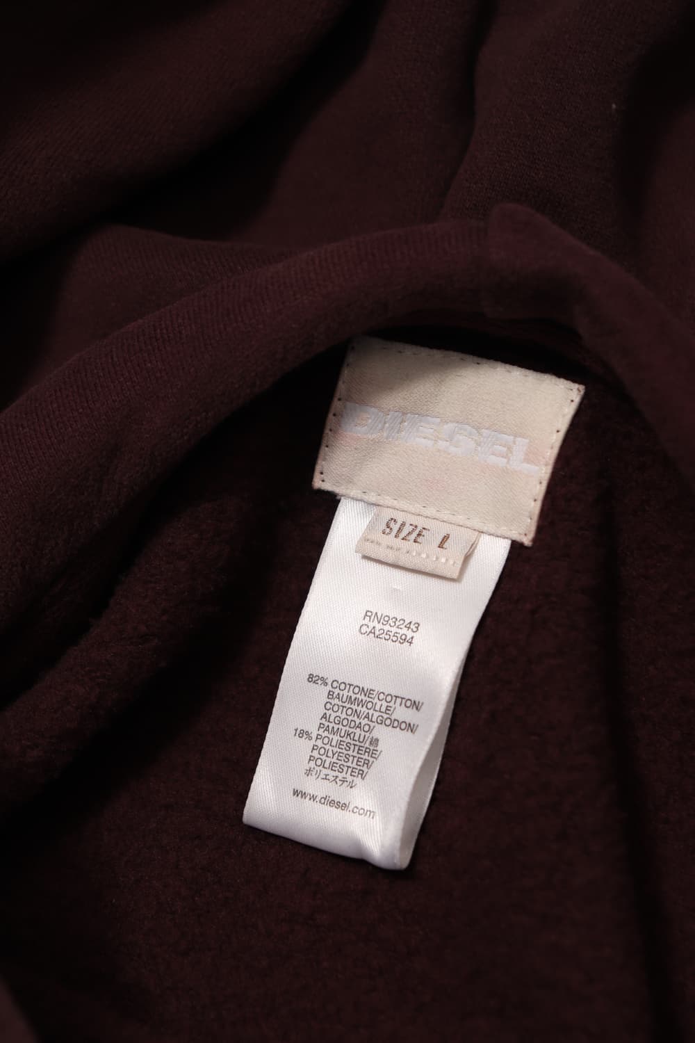 DIESEL 버건디 프린팅 기모 후드티셔츠 women L 상품이미지5