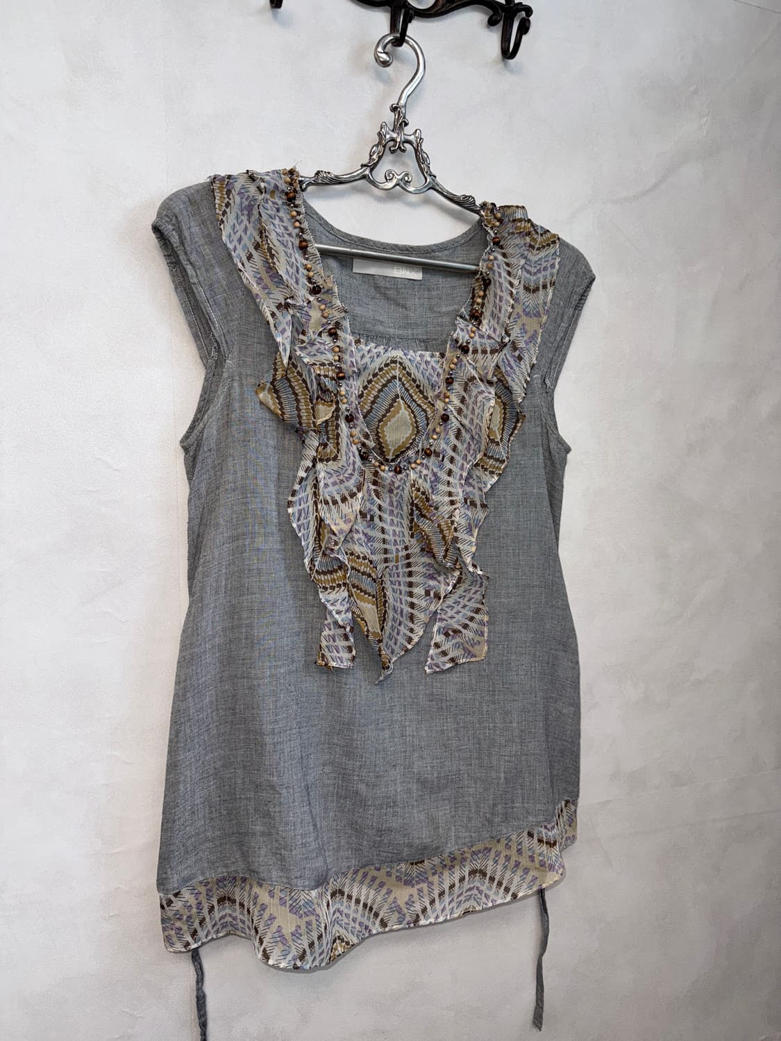 BNX gray ethnic wood beads python blouse 상품이미지5