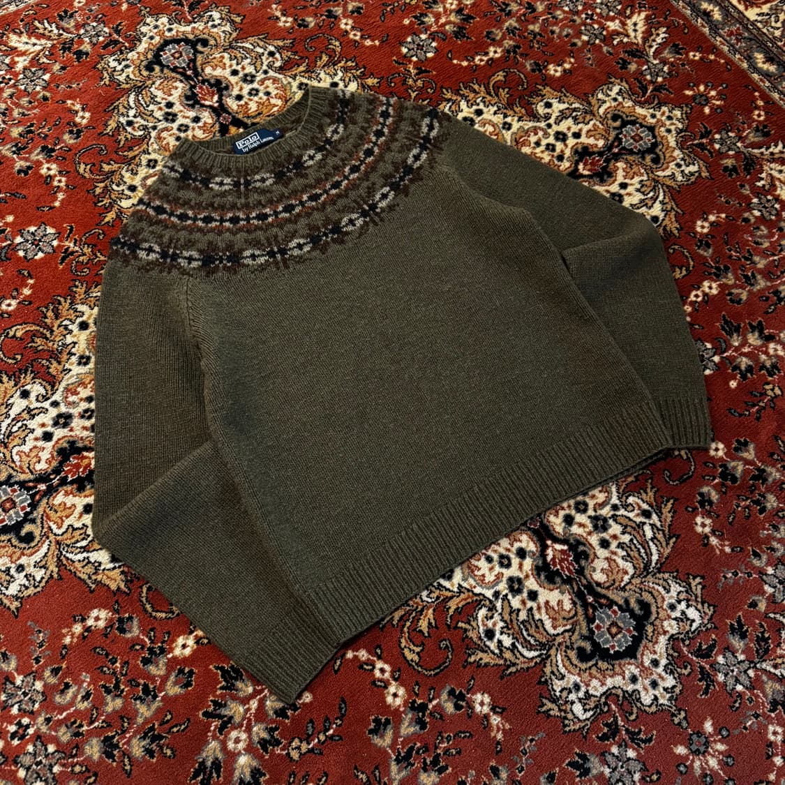 폴로 울 니트 스웨터 노르딕 페어아일 (M) 카키 상품이미지2