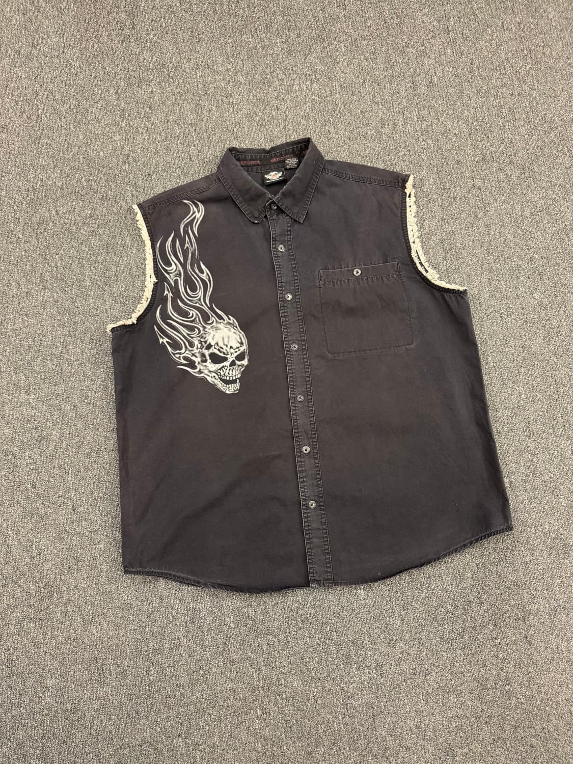 XL)할리데이비슨 빈티지 스컬 프린팅 커스텀 조끼 베스트 셔츠 상품이미지2