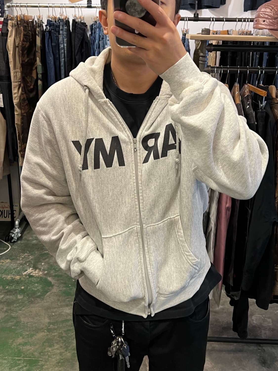 미군 ARMY 후드집업 PFU 빈티지 그레이 후드 집업 상품이미지2