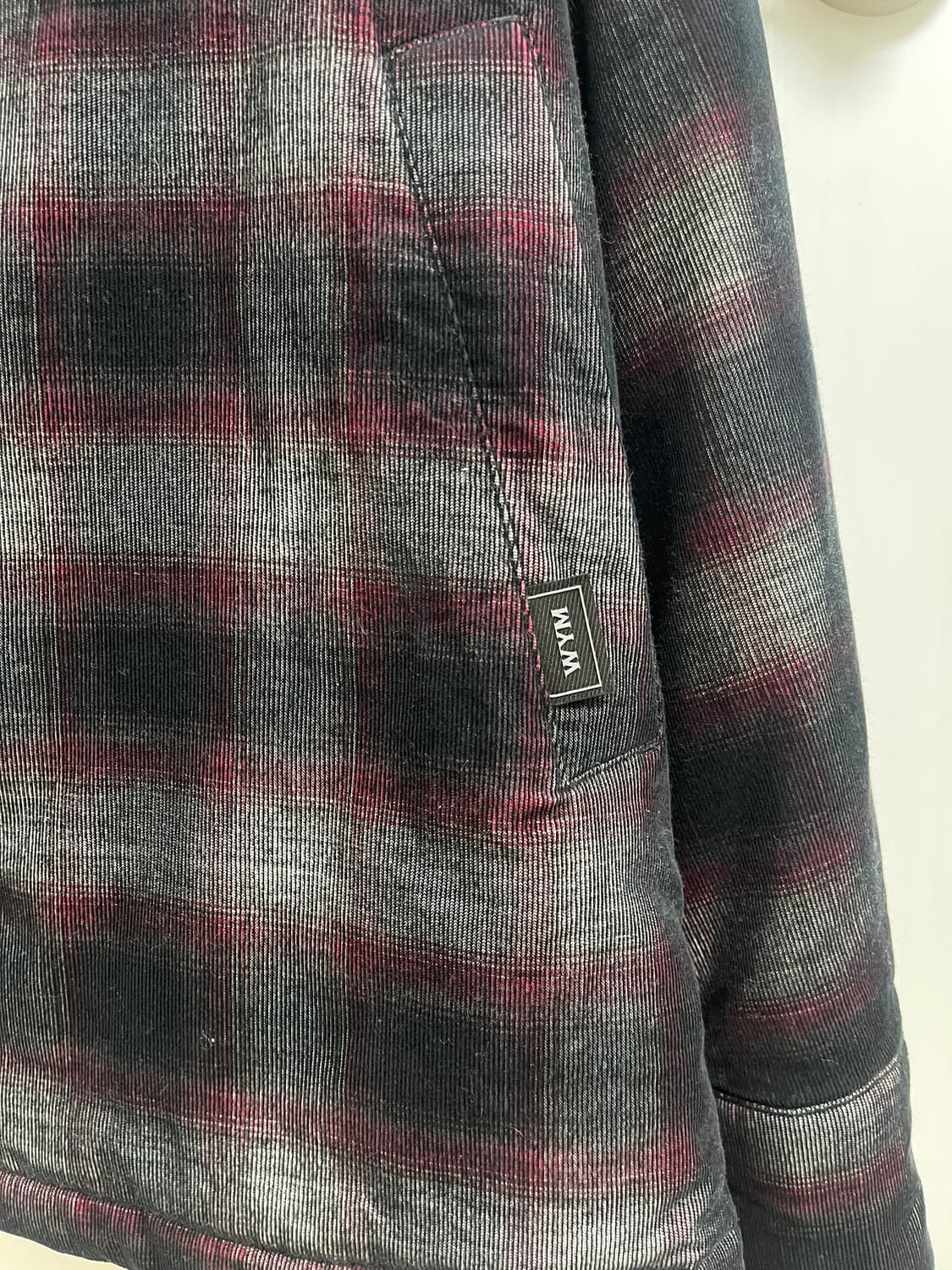 우영미 코듀로이 체크 후드 셔츠 레드 50사이즈 상품이미지6