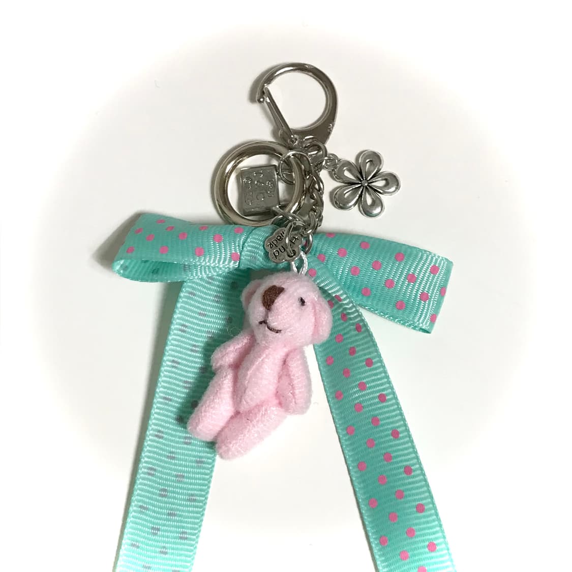 민트 도트 리본 곰돌이 인형 키링 상품이미지1