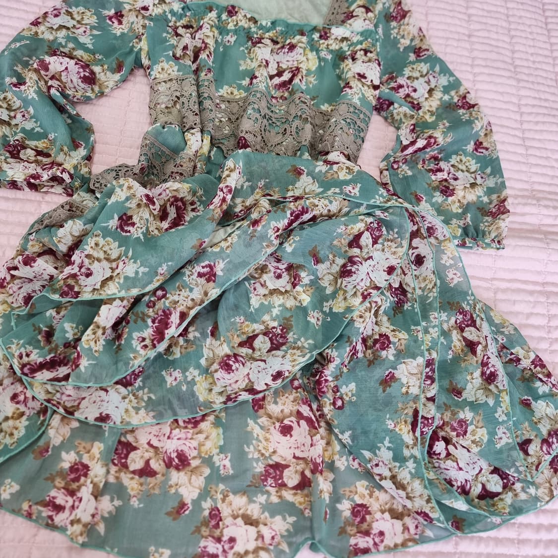 엑시즈팜(Axes femme) 민트 플라워 레이스 원피스 상품이미지3