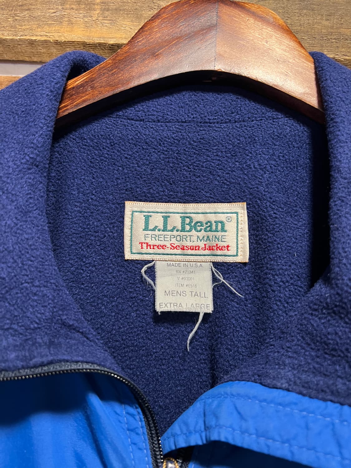 [XL]90s 엘엘빈 USA Made 플리스 라이닝 블루 나일론 웜업자켓 상품이미지2