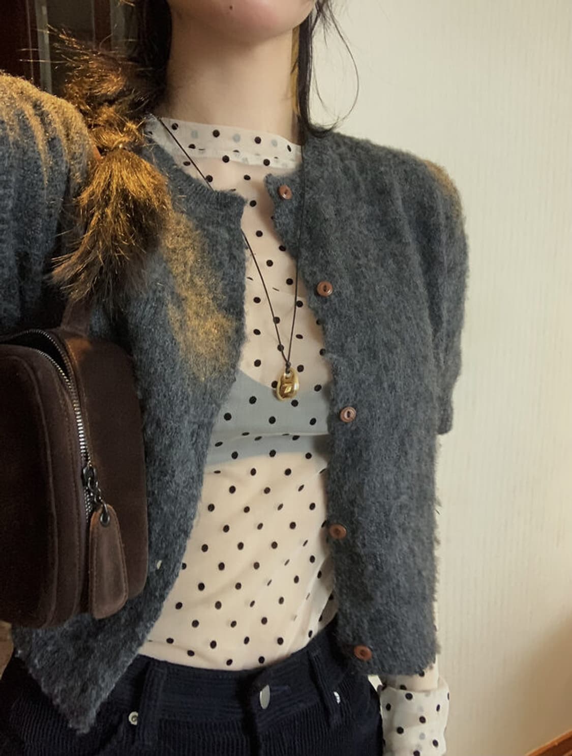 리넨느 linenne 레이어드 시스루 도트 티셔츠 상품이미지2