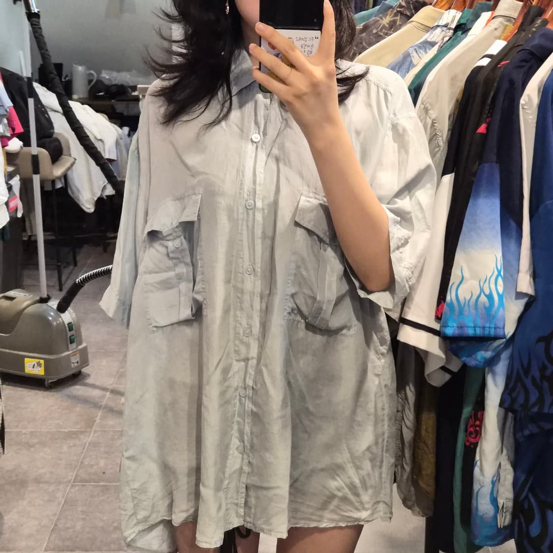 [NO.9] 빈티지 실크 반팔 셔츠 실버 상품이미지2