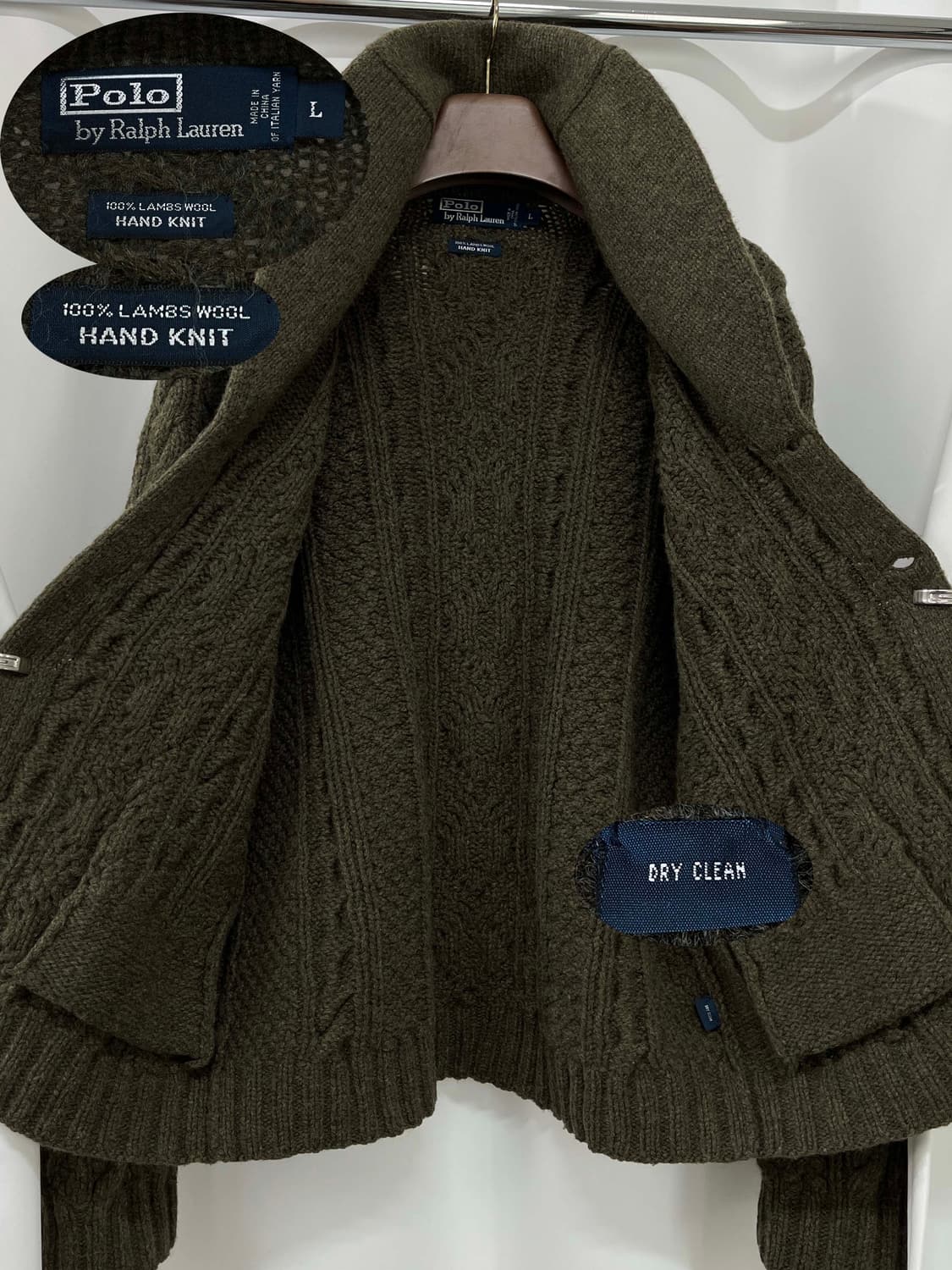 폴로 랄프로렌 올리브 헤더 아란 램스울 핸드니트 피셔맨 가디건 자켓 상품이미지3