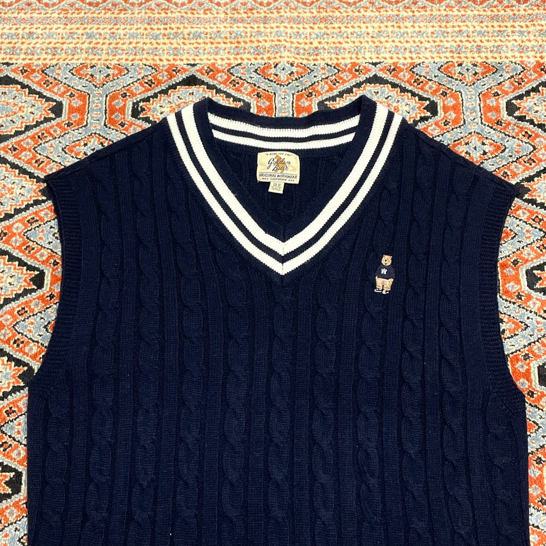 후아유 네이비 브이넥 꽈배기 니트조끼 남성M 상품이미지2