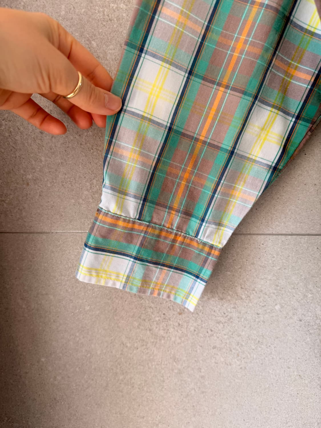 여성 셔츠 오버핏 연두색 오렌지 체크 상품이미지3