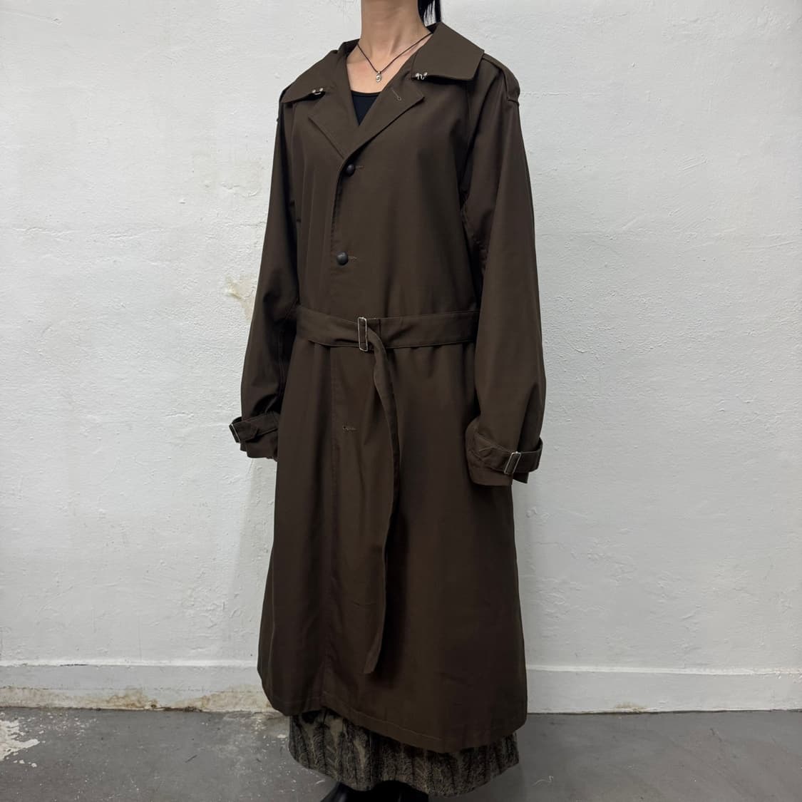 EMMA CLOTHES 다크브라운 폴리에스터 코튼 혼방 오버 트렌치 코트 상품이미지1