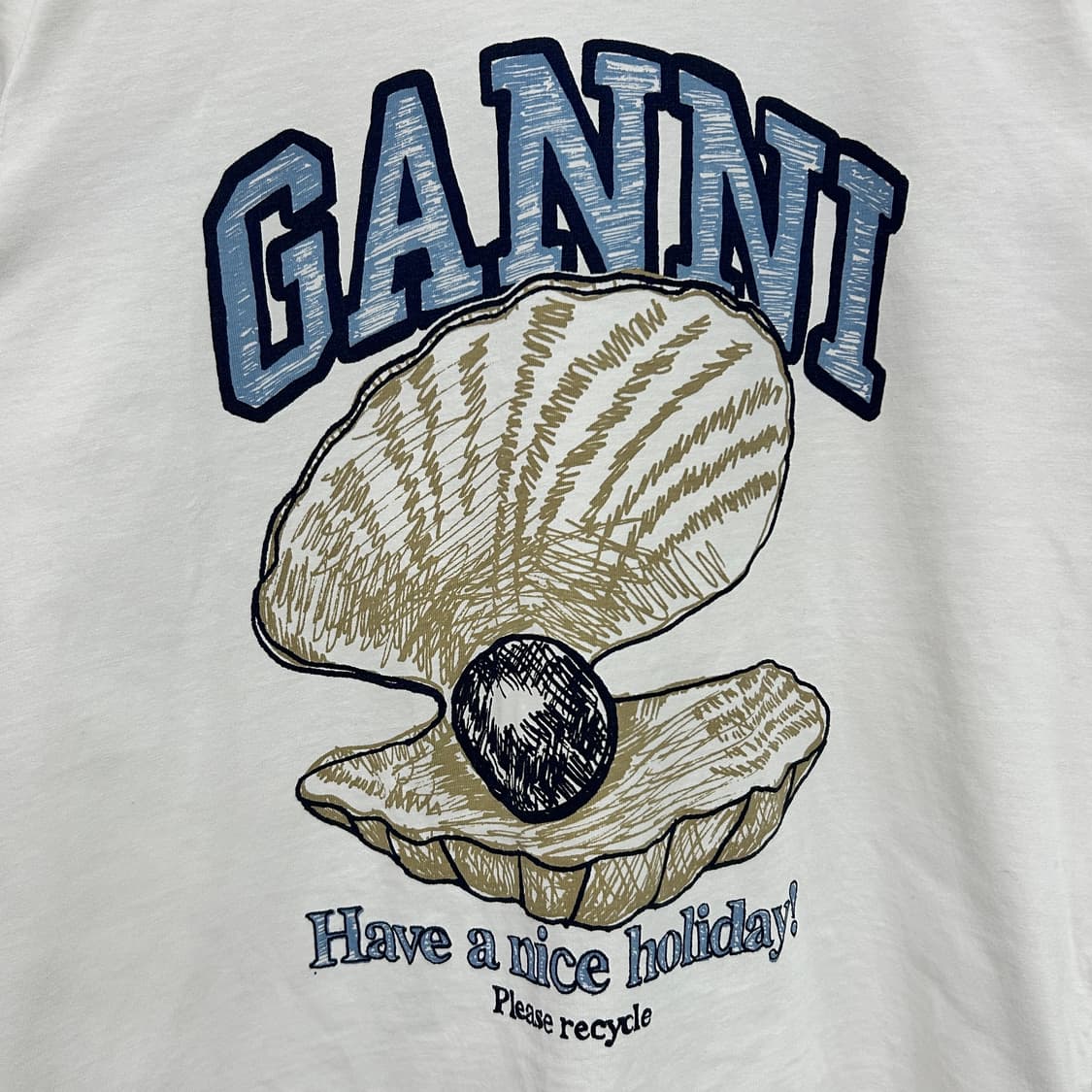 GANNI 가니 오이스터 프린트 로고 반팔 티셔츠 화이트 상품이미지4
