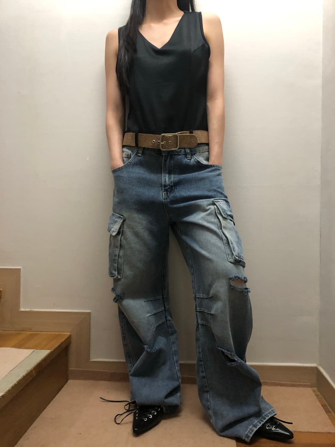 빈티지 블랙 벨티드 탑 상품이미지4