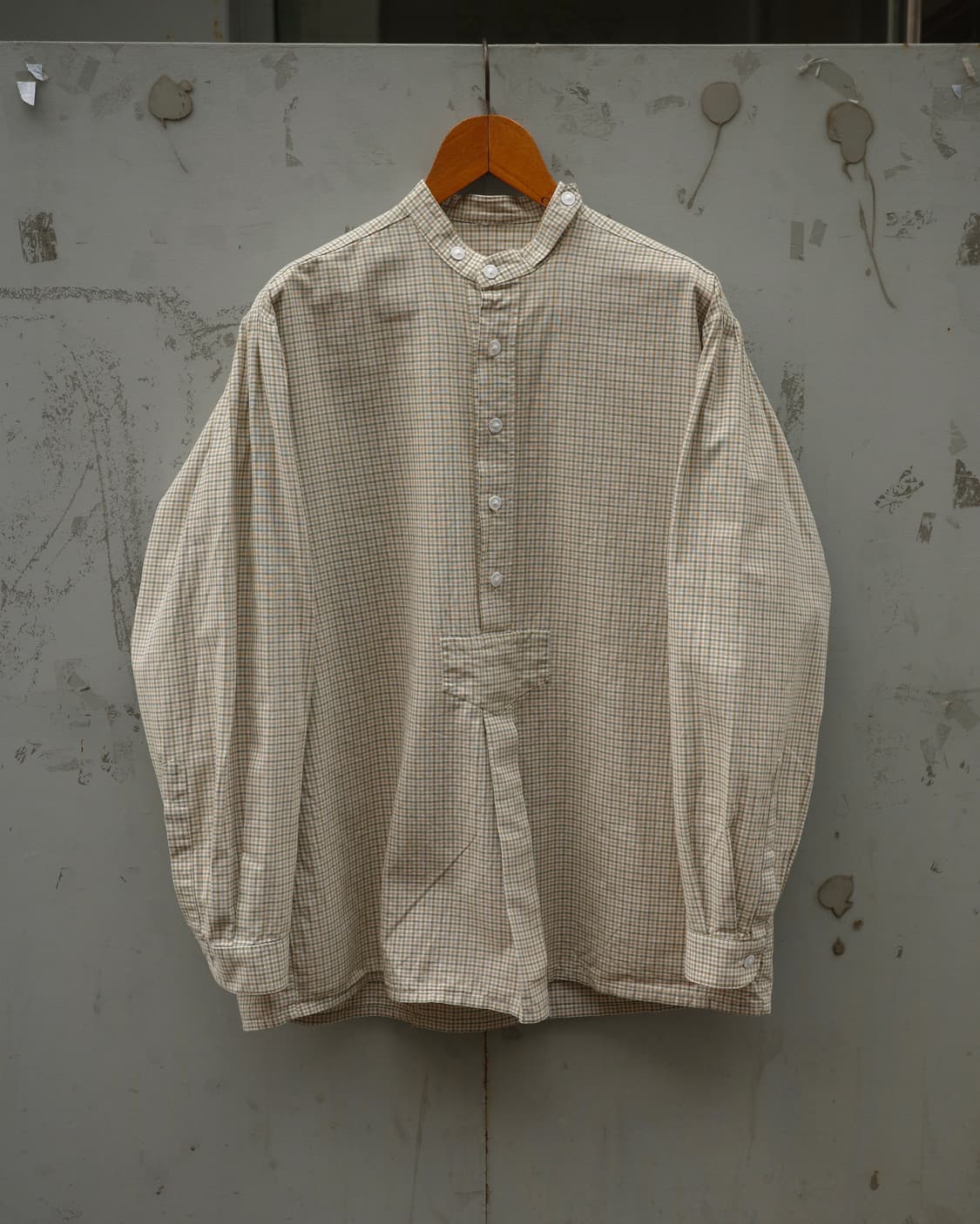 유럽빈티지 체크 만다린 카라 하프플래킷 셔츠 상품이미지1