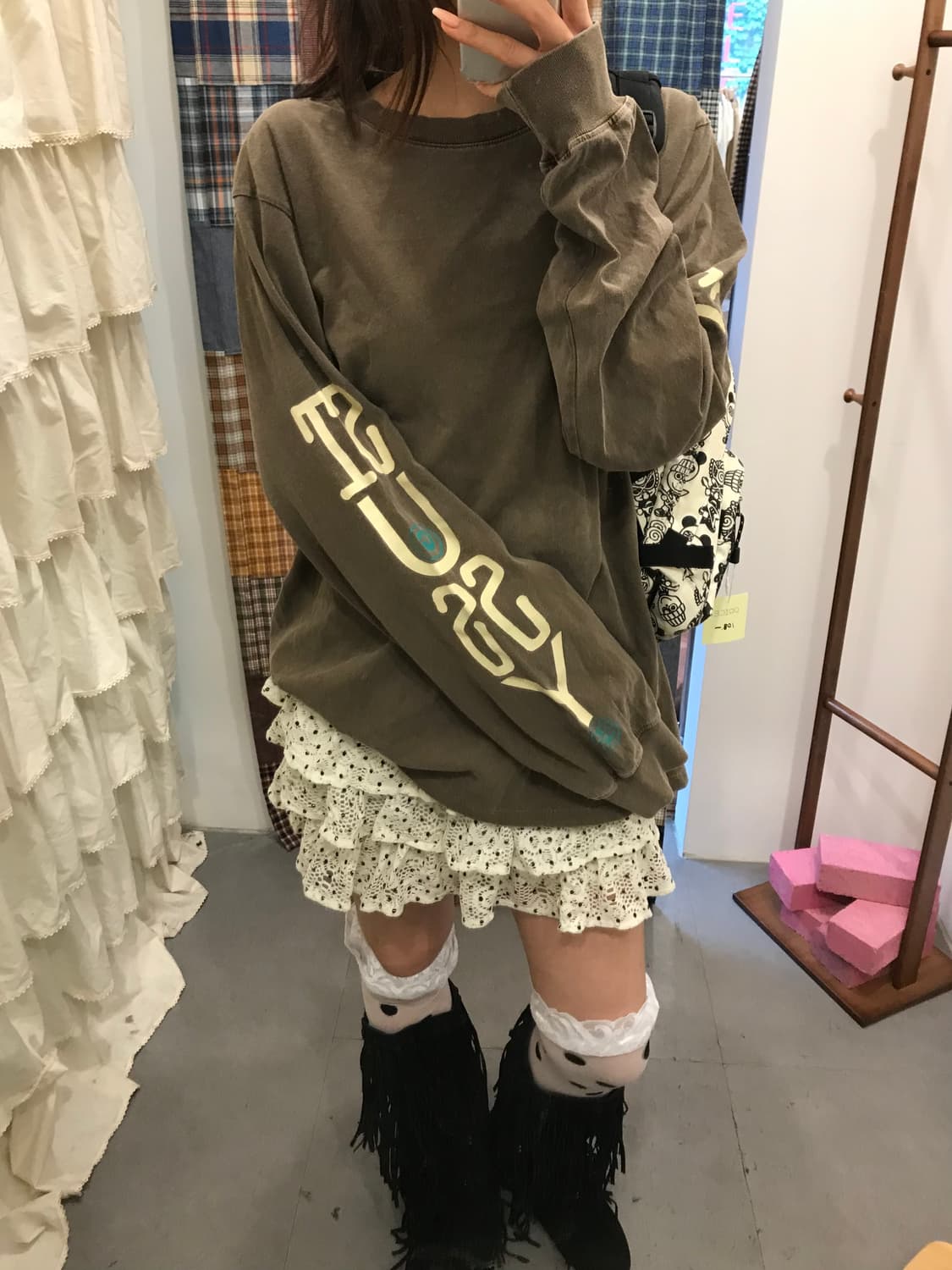 스투시 카키 브라운 긴팔 티셔츠 상품이미지2