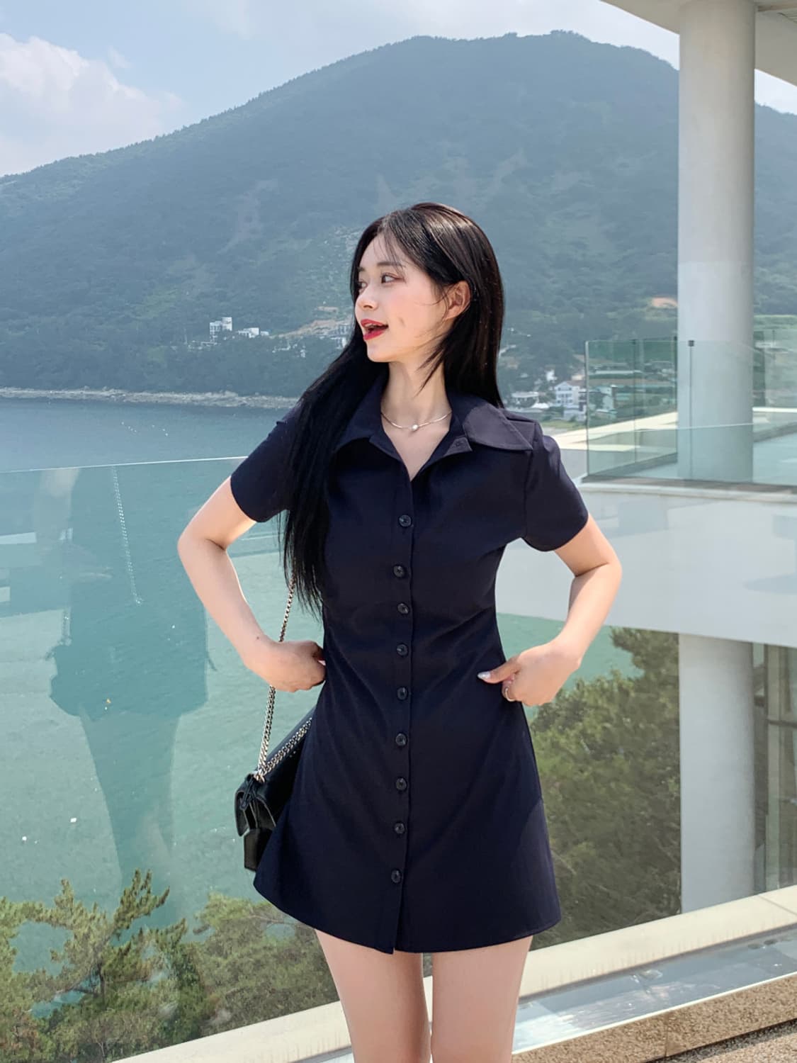 데이로제 자체제작 -3kg 슬림핏 반팔 셔츠 원피스 상품이미지1