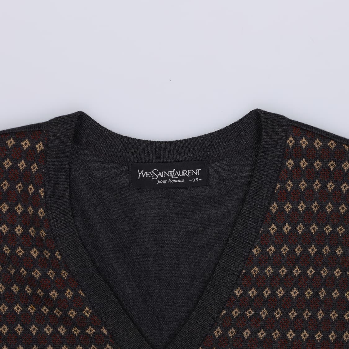95 입생로랑 빈티지 땡땡이 체크 브이넥 니트 4279 상품이미지4