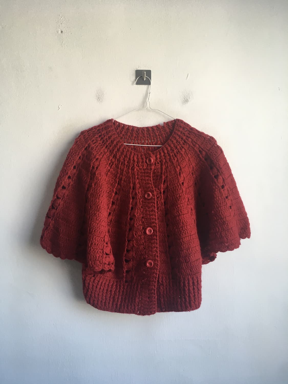 일본빈티지 레드 케이프 울 니트 가디건 상품이미지1