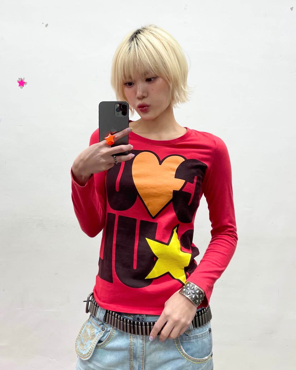 Retro Big Heart Star Red Long Sleeve  상품이미지1