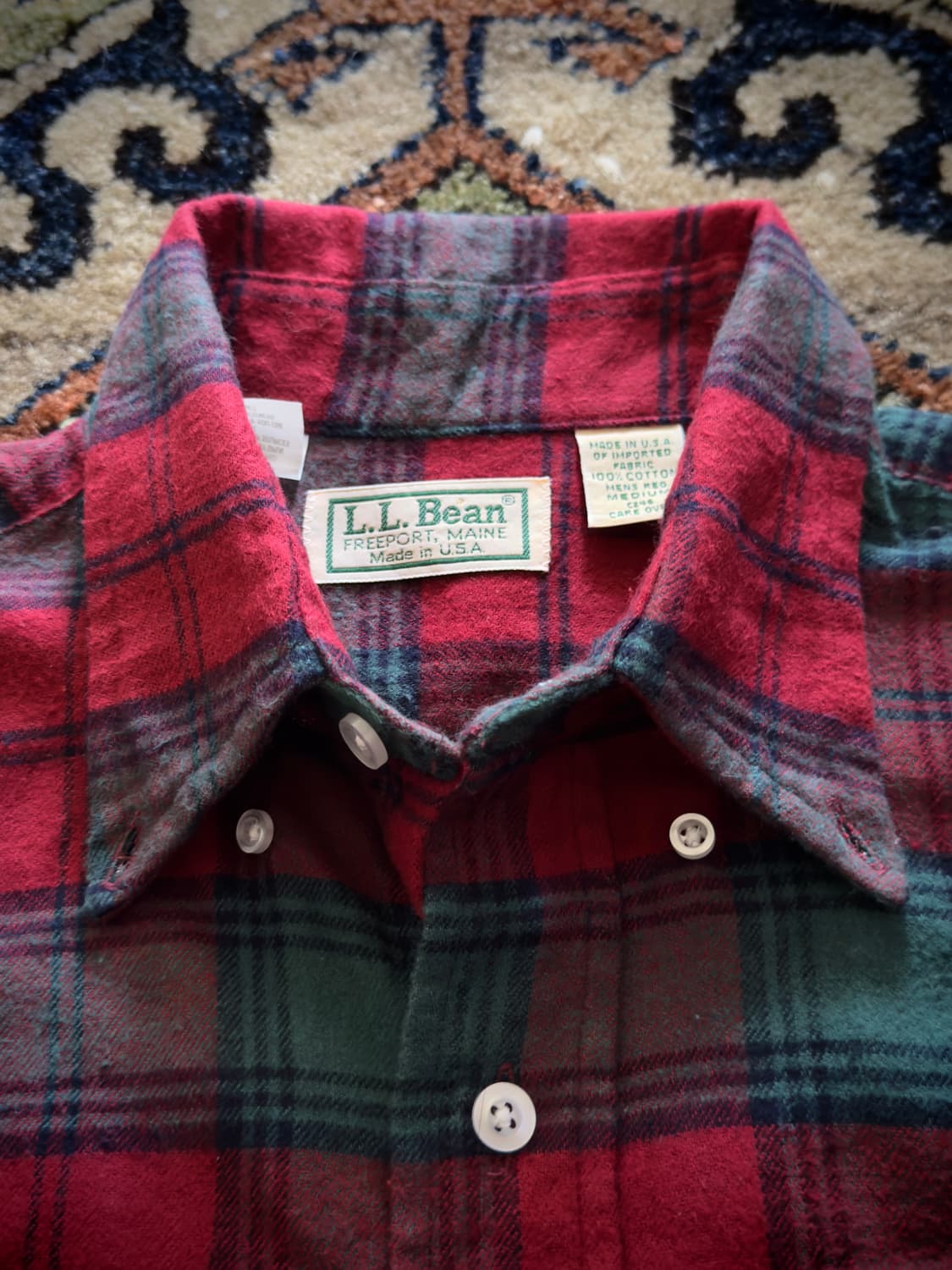 80s 90s USA 엘엘빈 버튼다운 플란넬 타탄 체크셔츠 상품이미지6