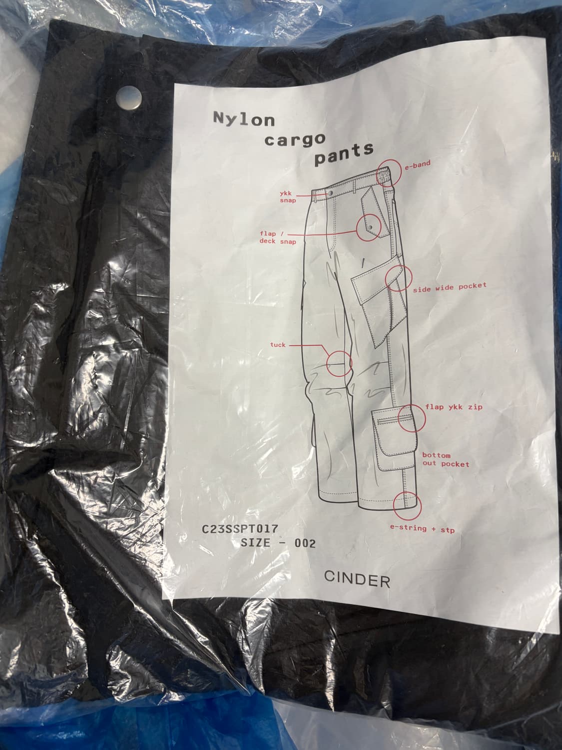 2 신더 나일론 카고 팬츠 블랙 미개봉 새제품 판매 상품이미지1