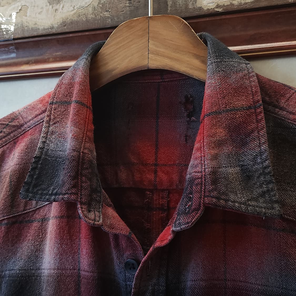 90s 빈티지 체크셔츠 헤비 플란넬 워크셔츠 썬페이딩 레드 웨스턴 L 상품이미지6