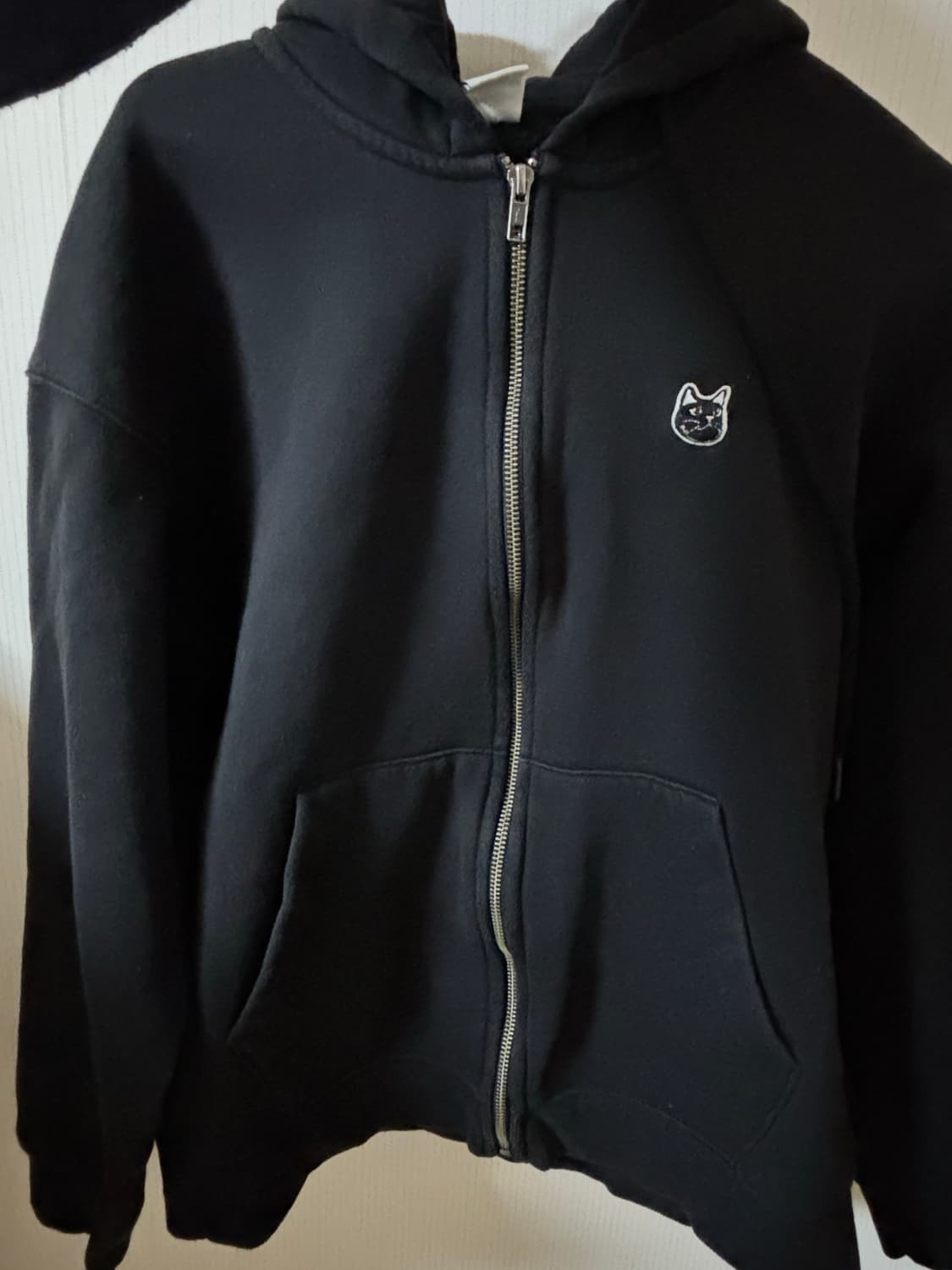 폴햄 공용 코숏 기모 후드집업 블랙 상품이미지3