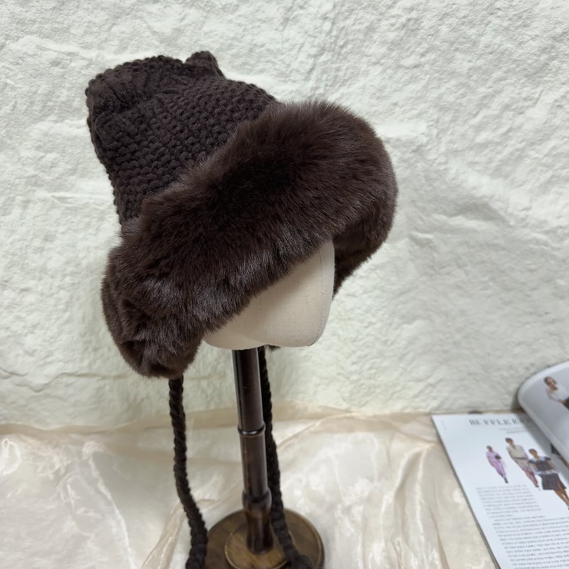 빈티지 퍼 니트 기모 귀달이 모자 상품이미지2